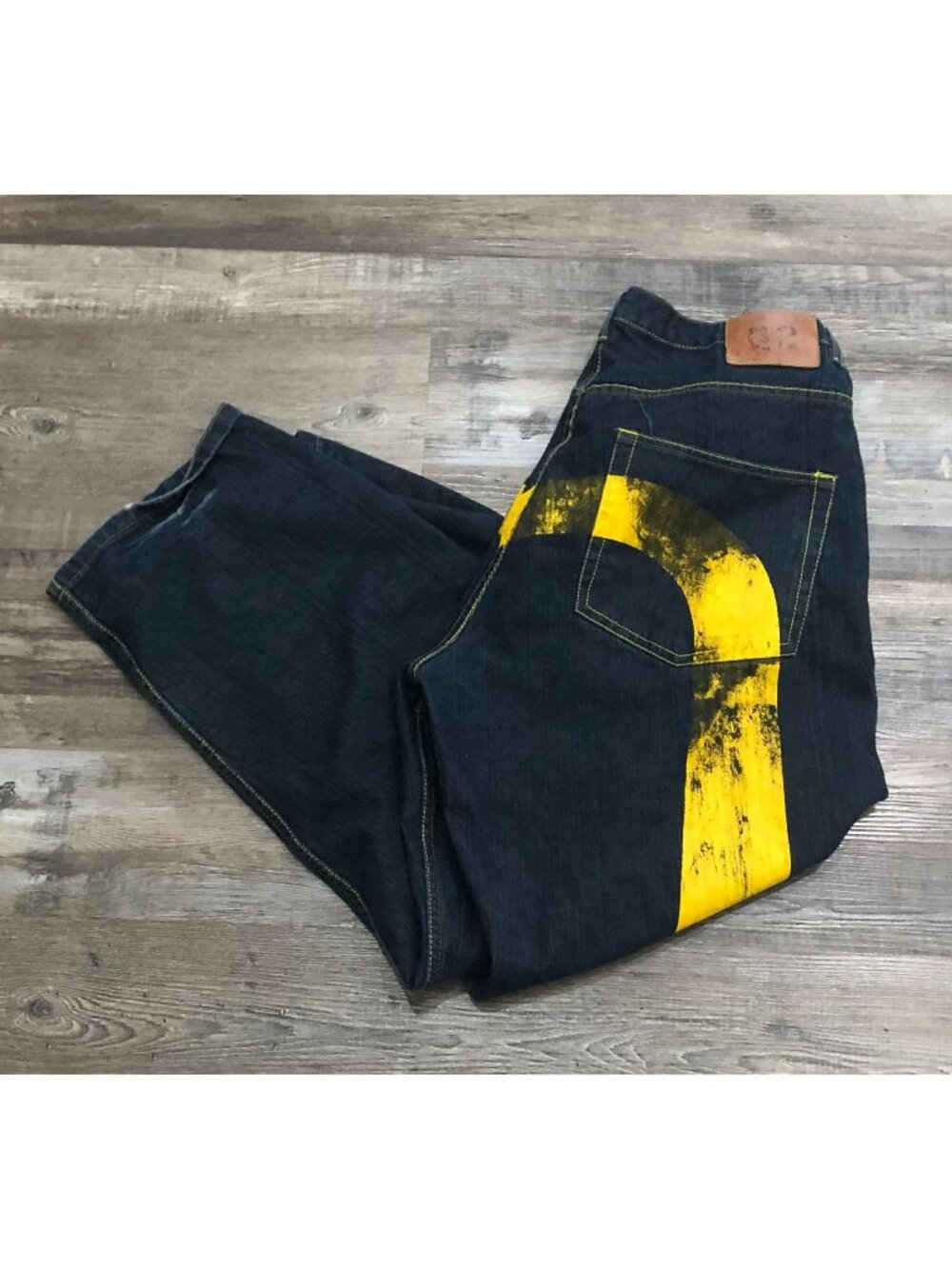 Vtg Y2K Evisu Mens 38x31 Dark Wash Baggy Raw Selvedge Denim Blue Jeans